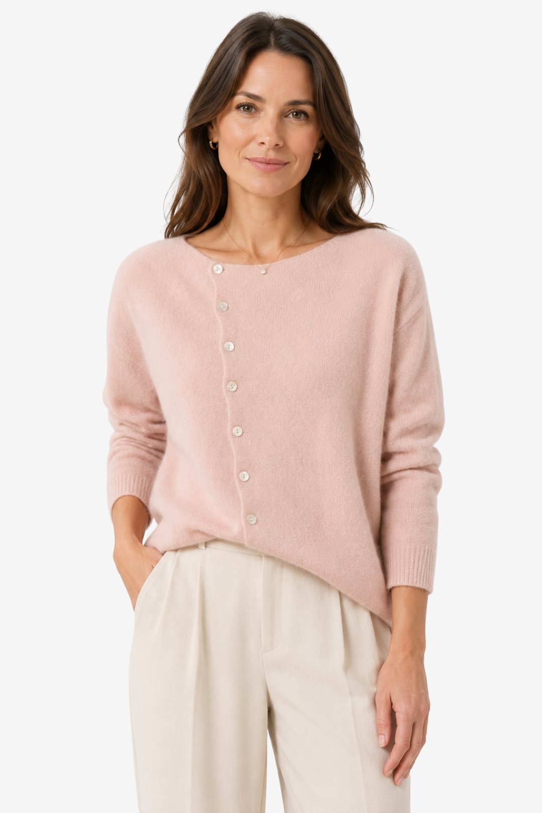 VALERIQUE | Cardigan Boutonné pour Femme – Encolure Asymétrique Maille Décontractée