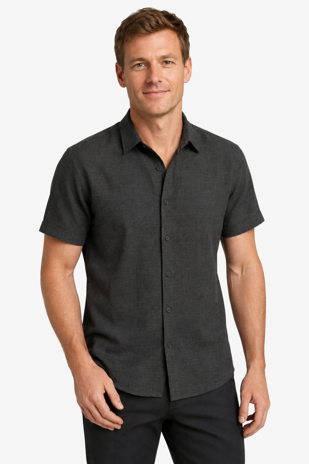 VALERIQUE | Homme Chemise en lin coupe ajustée manches courtes style décontracté