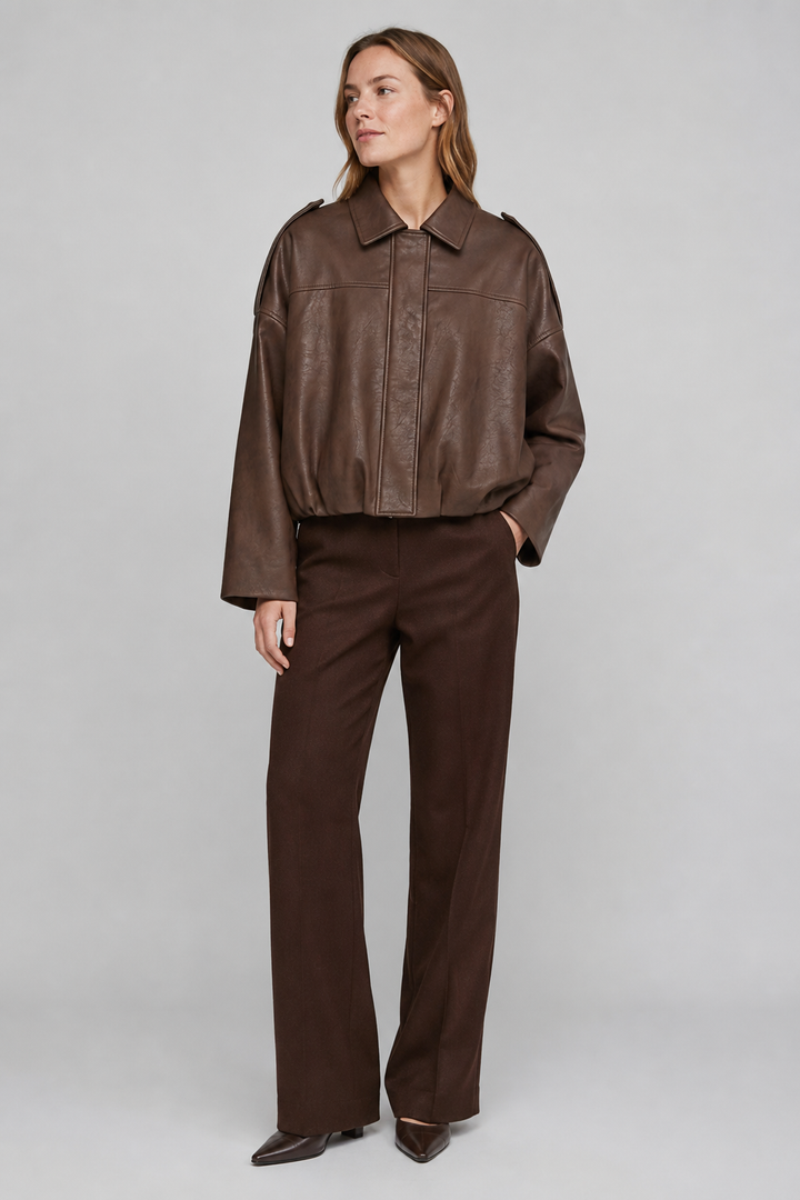 VALERIQUE | Veste Oversized en Cuir Femme - Café, Beige et Noir