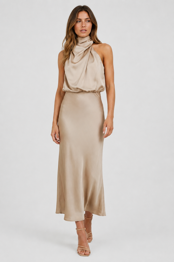 VALERIQUE | Robe Coton Col Halter pour Femme – Coupe Midi