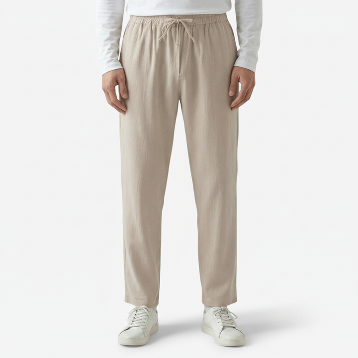VALERIQUE | Homme pantalon droit en coton à taille élastiquée avec cordon longueur cheville