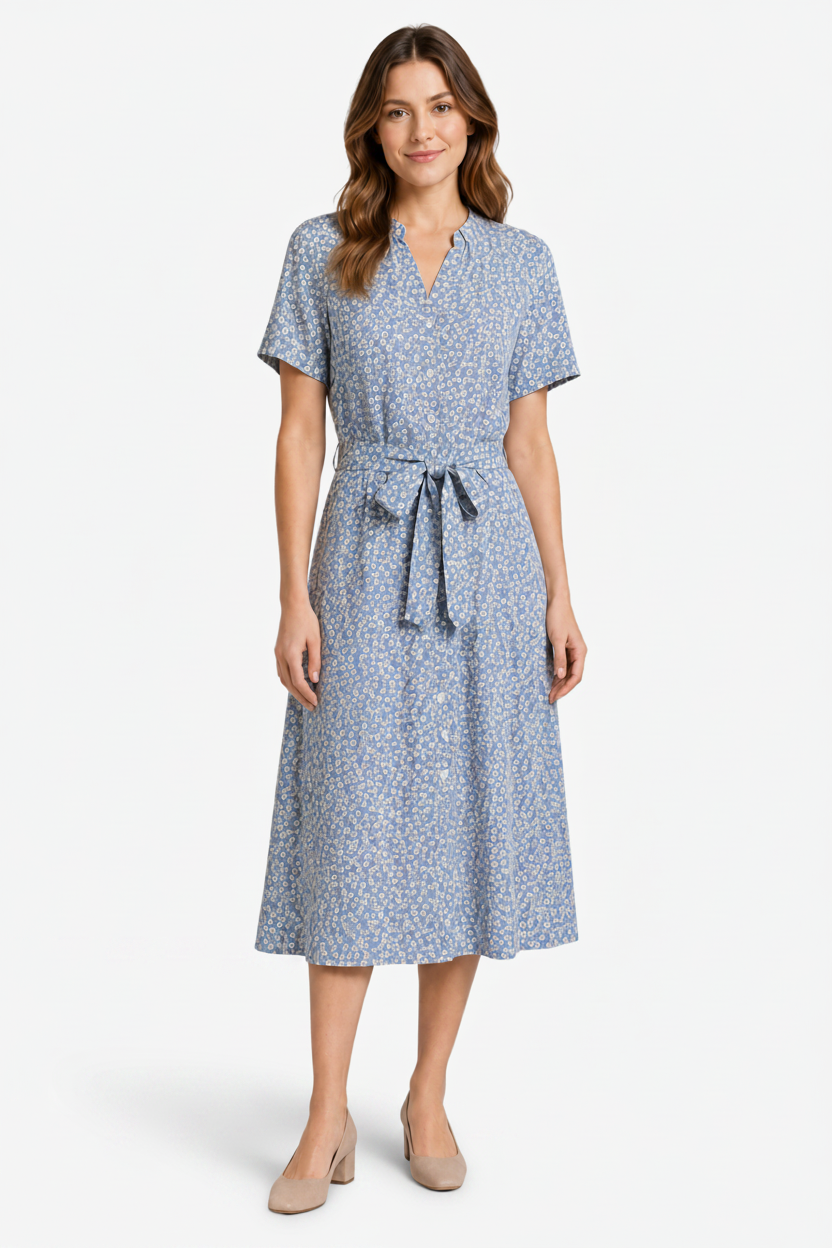 VALERIQUE | Femme Robe midi imprimé floral coupe évasée manches courtes style décontracté