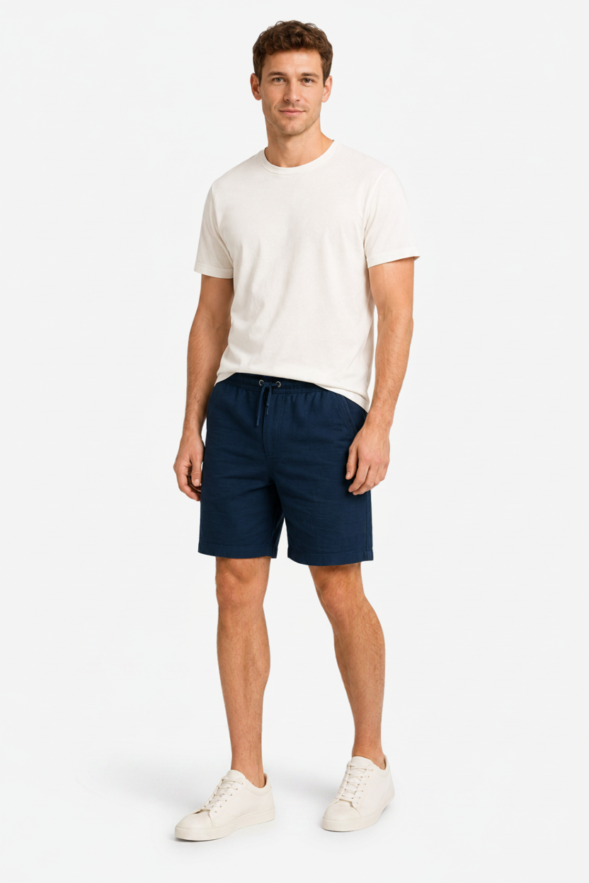 VALERIQUE | Homme short en lin à taille élastique avec cordon de serrage, coupe décontractée pour usage quotidien