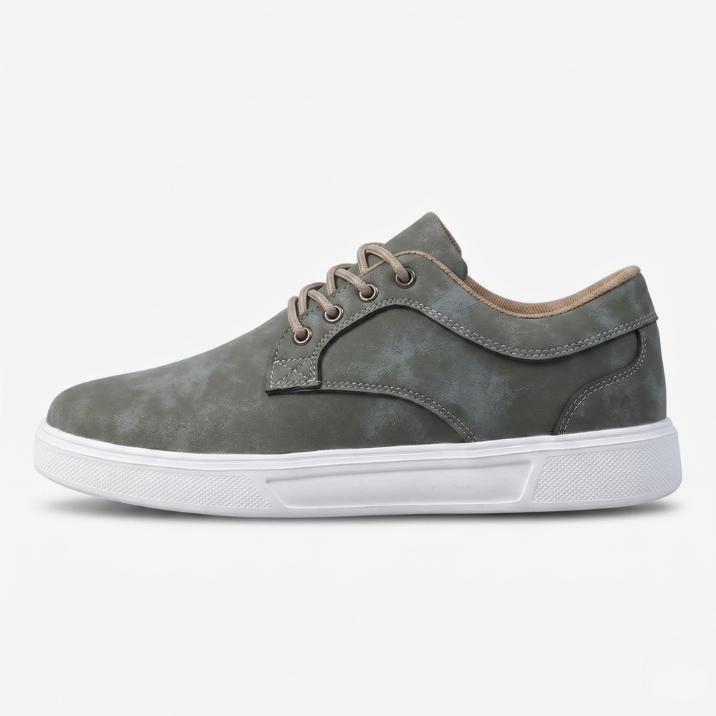VALERIQUE | Homme baskets basses vert olive à lacets avec semelle blanche style minimaliste pour usage quotidien