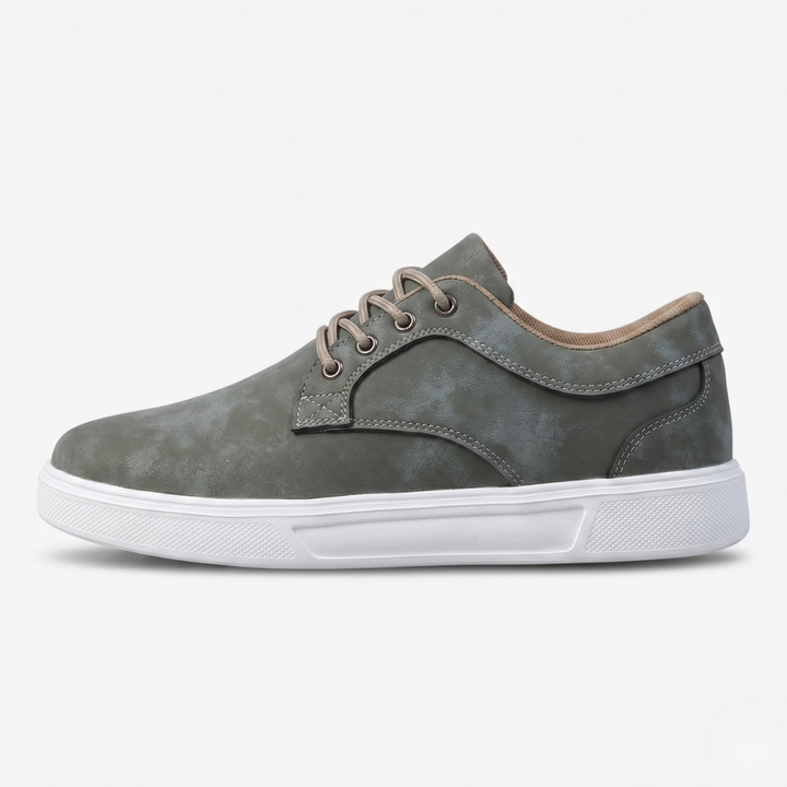 VALERIQUE | Homme baskets basses vert olive à lacets avec semelle blanche style minimaliste pour usage quotidien