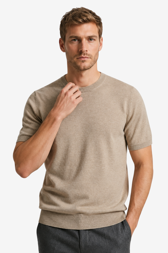 VALERIQUE | Homme T-shirt maille fine coupe ajustée col rond style minimaliste
