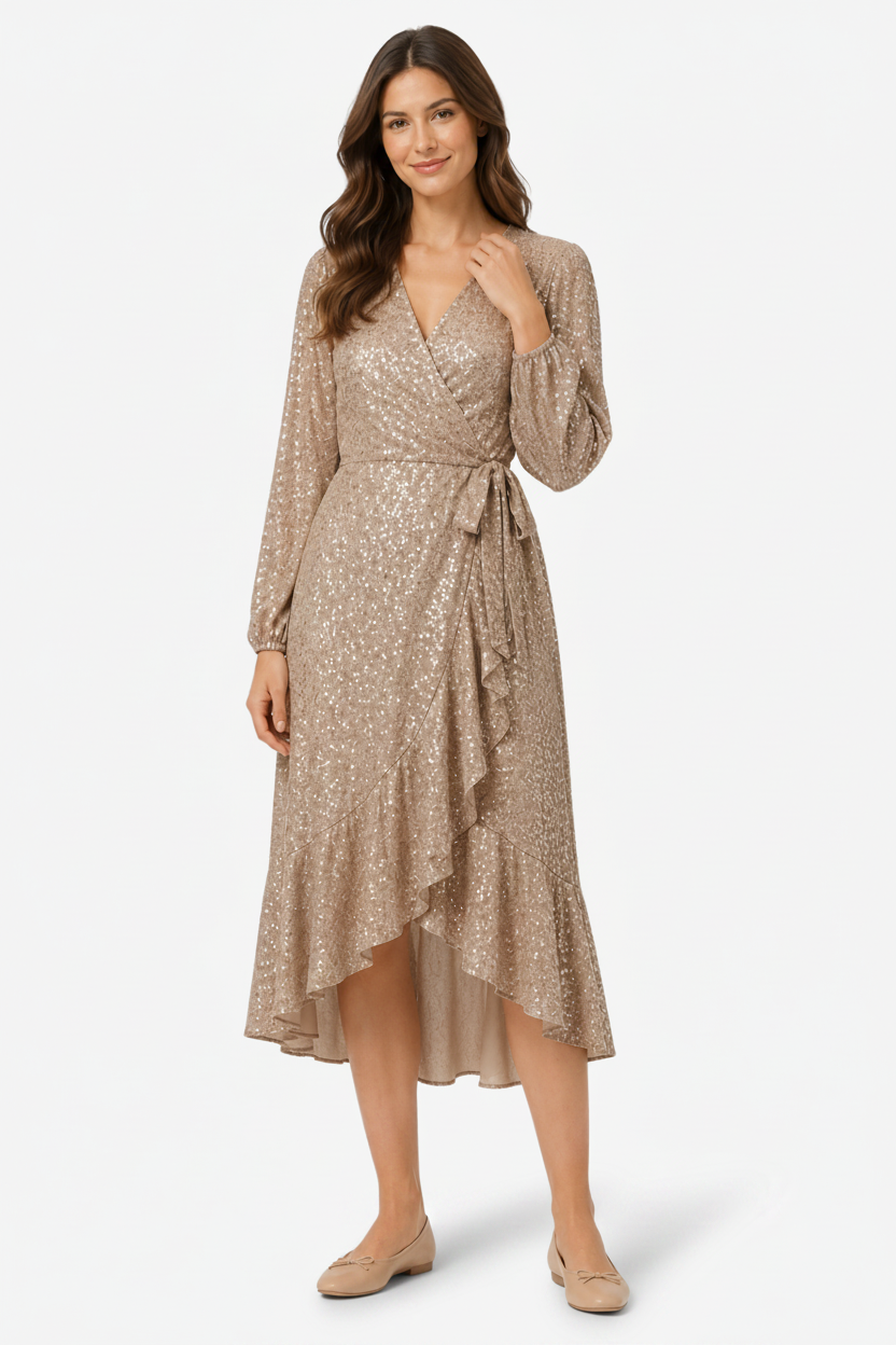 VALERIQUE | Femme Robe Formelle Cache-Cœur en, Manches Longues Bouffantes, Col en V Profond