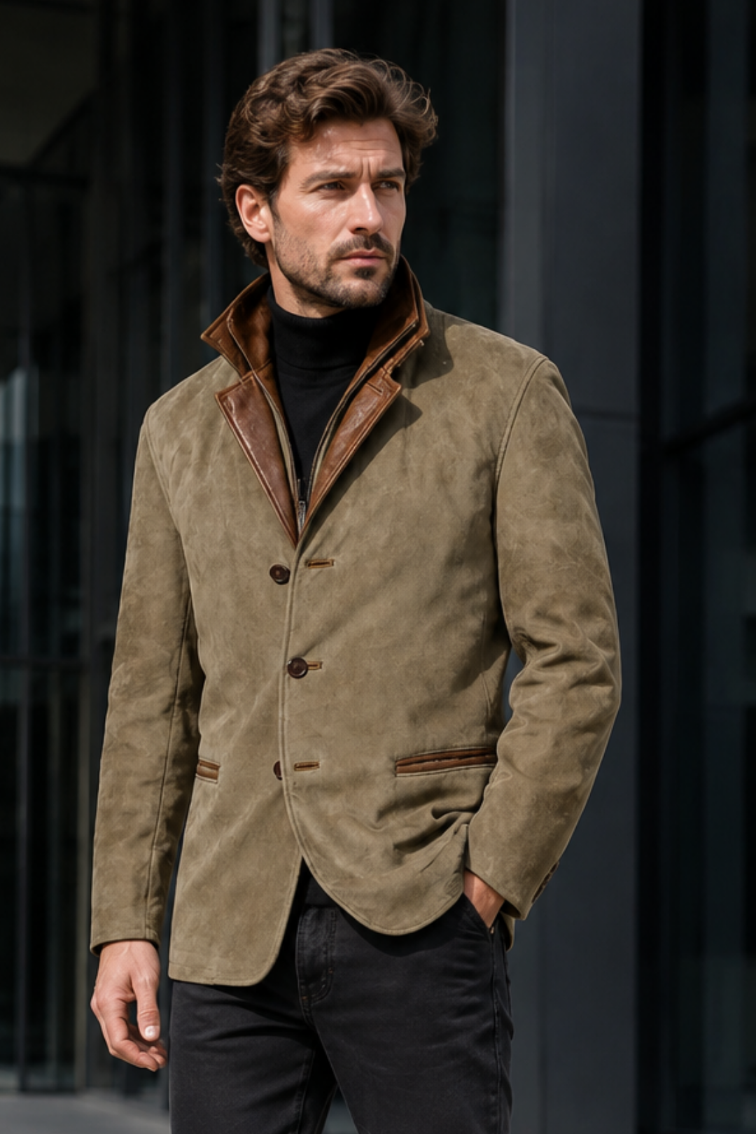 VALERIQUE | Blazer Ajusté pour Homme – Col Superposé Fermeture Boutonnée Classique