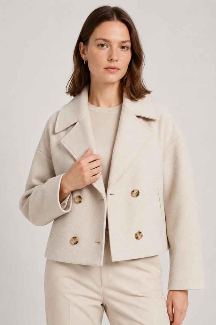 VALERIQUE | Manteau Court Double Boutonnage pour Femme - Beige, Marron et Noir