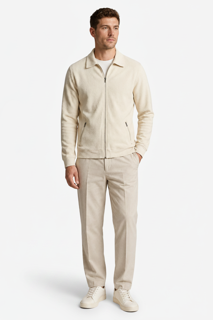 VALERIQUE | Homme Veste zippée texturée coupe ajustée col chemise style minimaliste