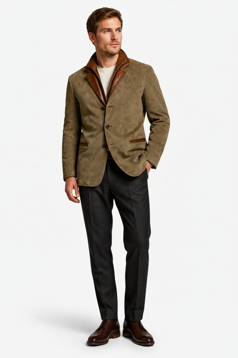 VALERIQUE | Veste de costume pour homme à deux boutons – Col à revers avec fermeture zippée superposée