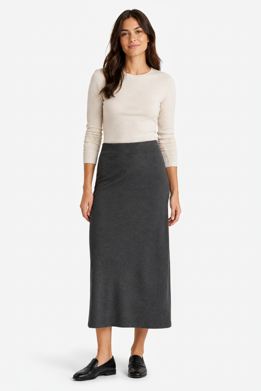 VALERIQUE | Jupe Midi Laine Coupe A à Fente pour Femme – Élégance Sculptée d’Hiver