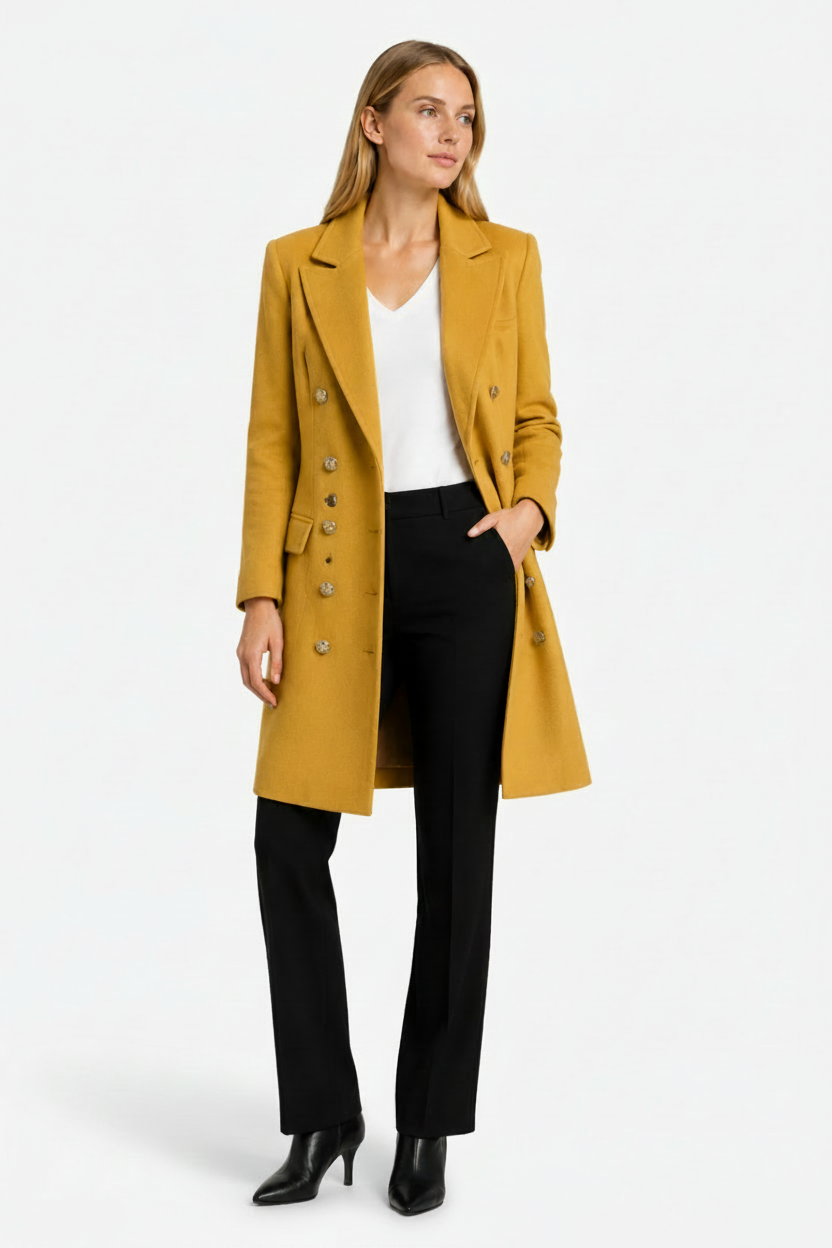 VALERIQUE | Manteau long boutonné pour femme – Modèle croisé à revers crantés