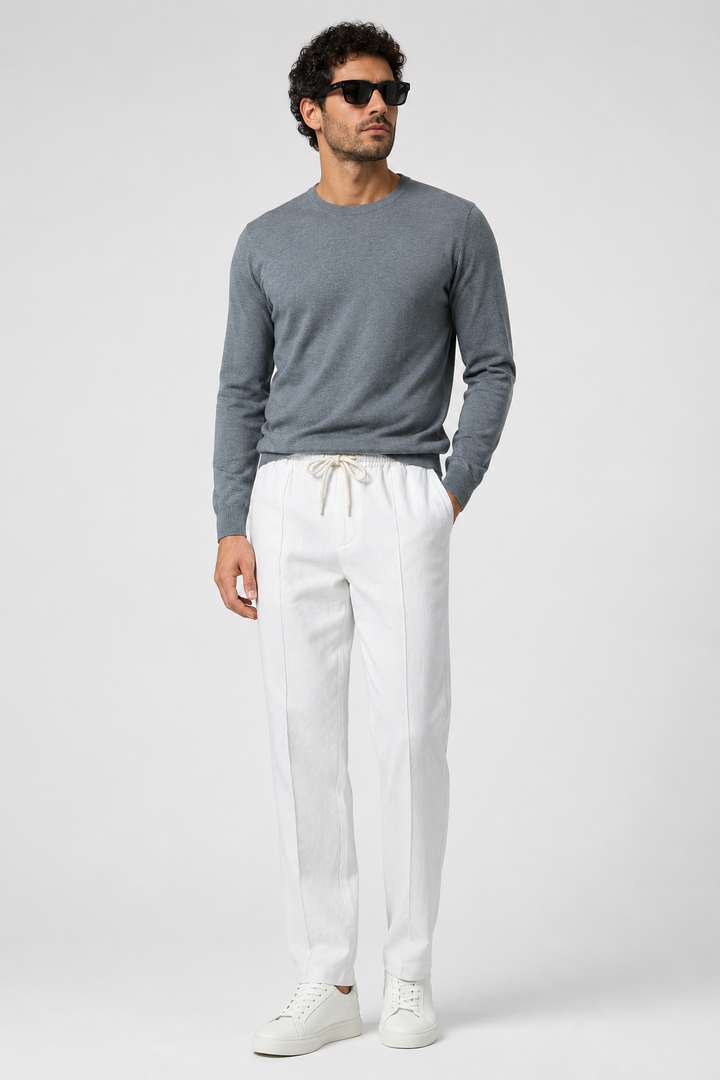 VALERIQUE | Homme Pantalon Décontracté en Mousseline - Taille Élastiquée avec Cordon de Serrage, Poches Latérales