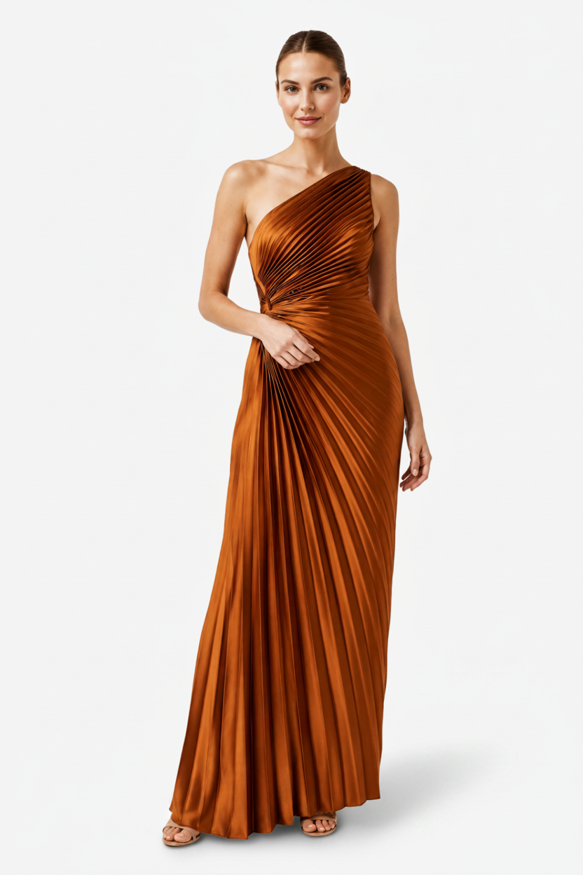 VALERIQUE | Robe Midi Plissée Asymétrique en Coton Léger pour Femme – Une Épaule