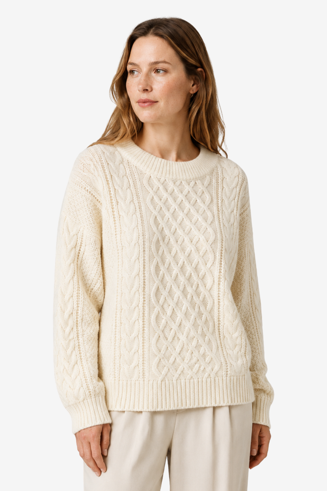 VALERIQUE | Pull en Maille Torsadée pour Femme – Col Rond Texturé Design Décontracté