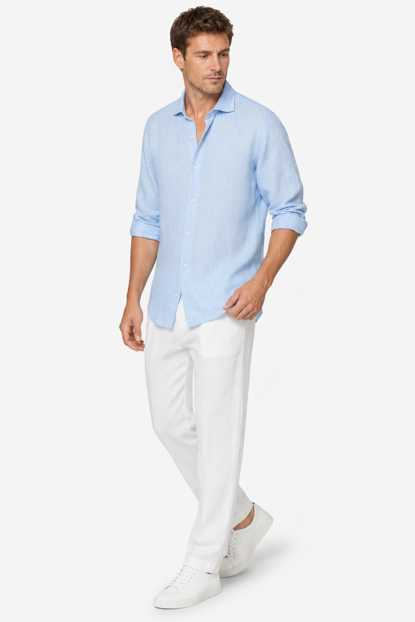 VALERIQUE | Homme chemise en lin respirante à manches longues, coupe ajustée élégante et style décontracté