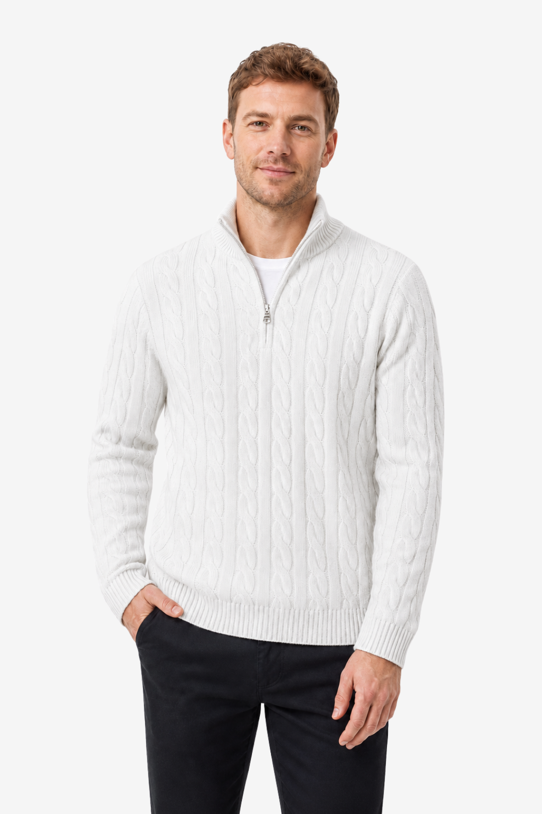 VALERIQUE | Pull Homme Jacquard Demi-Zip – Style Intemporel