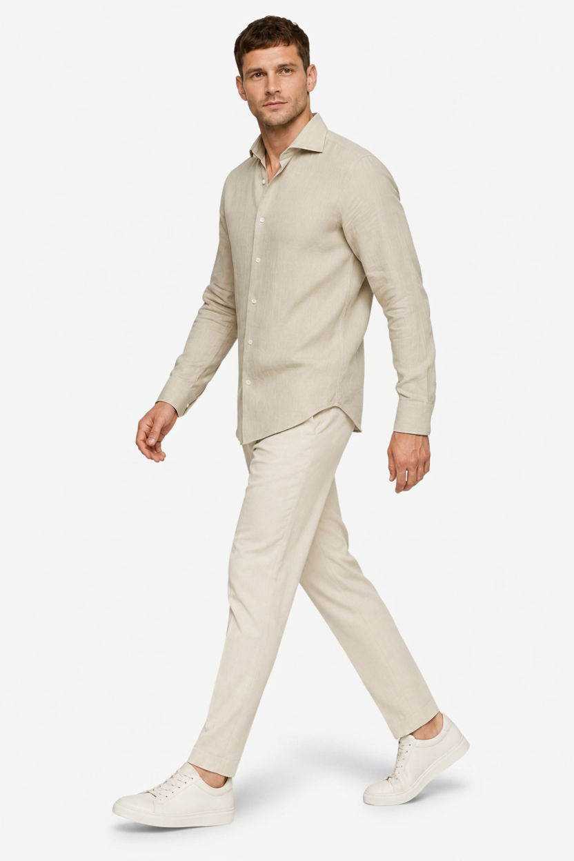 VALERIQUE | Homme Chemise en lin coupe ajustée manches longues style décontracté