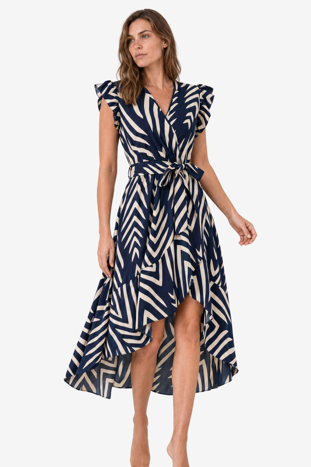 VALERIQUE | Robe Portefeuille Courte à Motif pour Femme – Manches Volantées