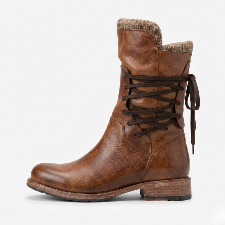 VALERIQUE | Femme bottines café à lacets avec talon bloc et bout rond