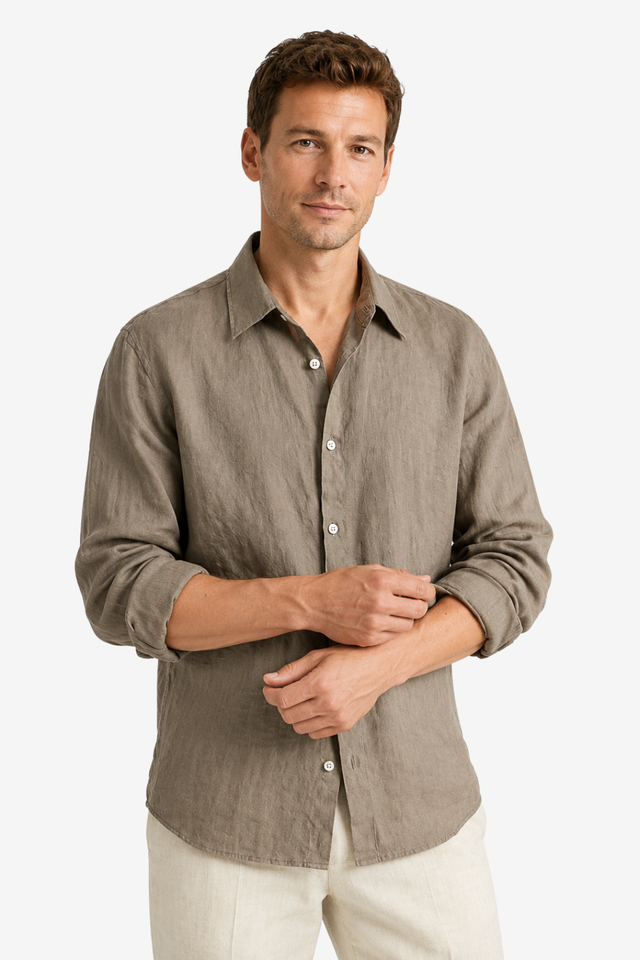 VALERIQUE | Homme Chemise en lin coupe ajustée manches longues décontracté