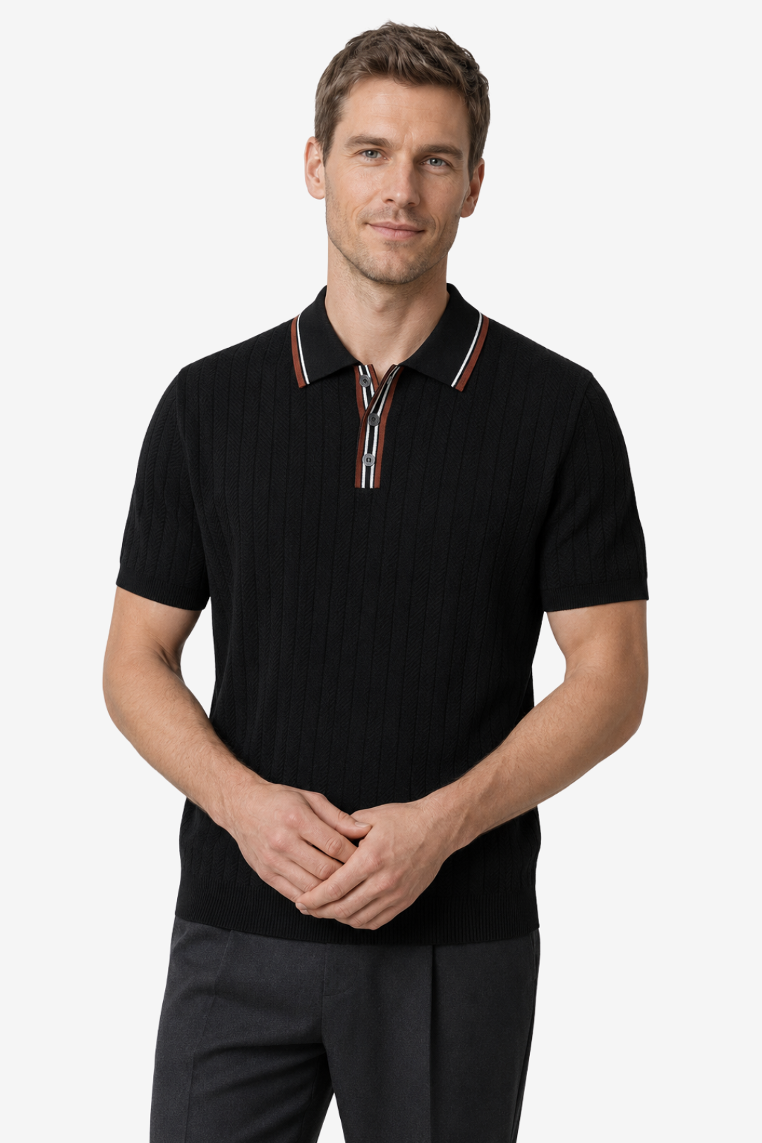VALERIQUE | Polo Texturé en Maille Légère en Coton pour Homme – Col Contrasté Décontracté