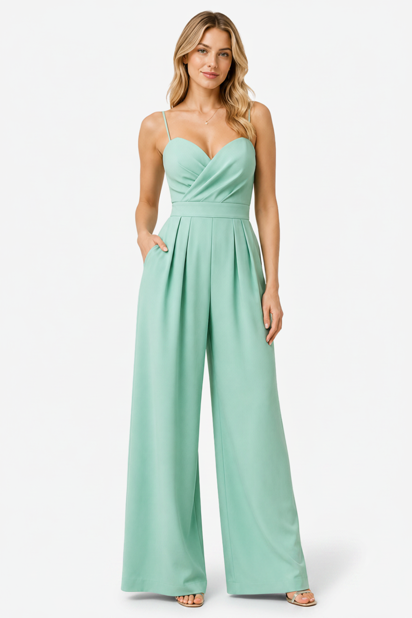 VALERIQUE | Combinaison à Jambes Larges pour Femme – Devant Portefeuille Design Plissé