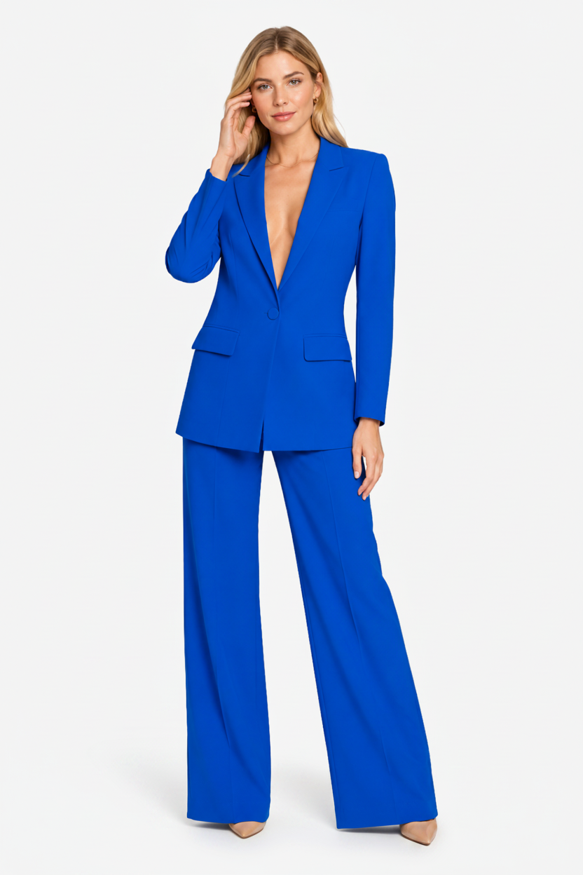 VALERIQUE | Ensemble Tailleur Deux Pièces pour Femme – Blazer à Bouton Unique Pantalon Large Design Élégant
