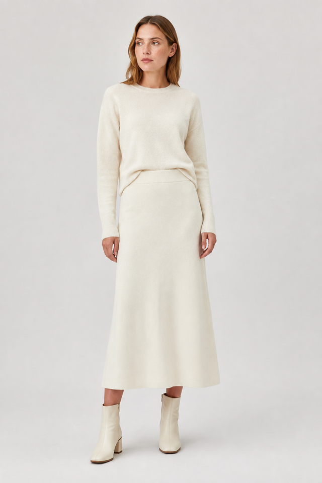 VALERIQUE | Jupe Midi Laine Coupe A à Fente pour Femme – Élégance Sculptée d’Hiver
