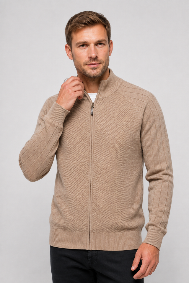 VALERIQUE | Cardigan Zippé en Coton pour Homme – Maille Élégante