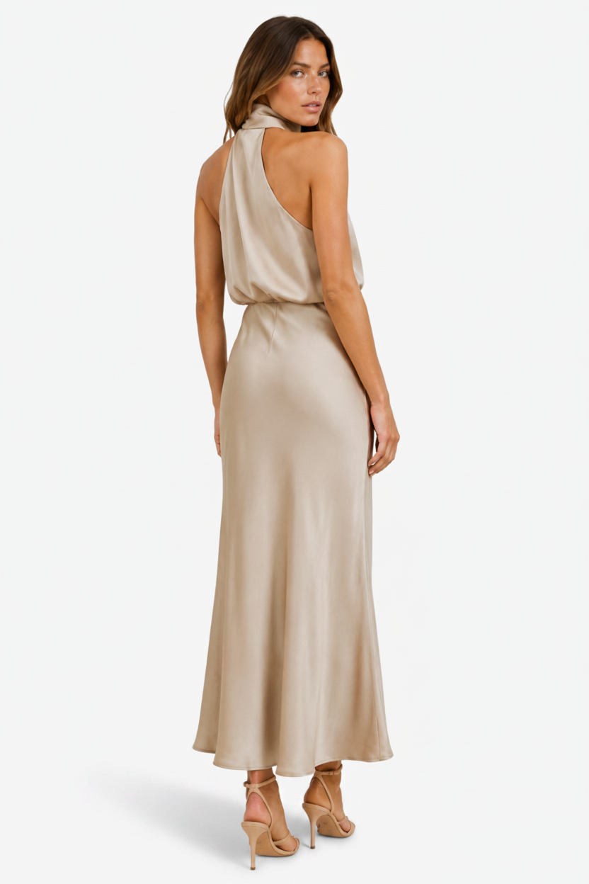 VALERIQUE | Robe Coton Col Halter pour Femme – Coupe Midi