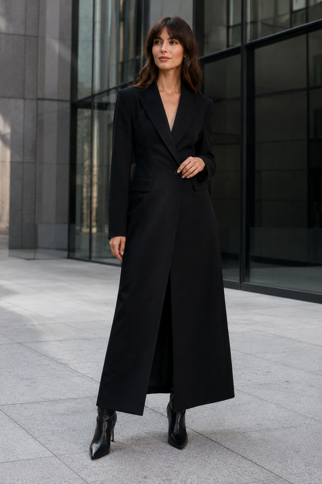 VALERIQUE | Manteau Long pour Femme – Revers Ajustés Fermeture à Bouton Unique