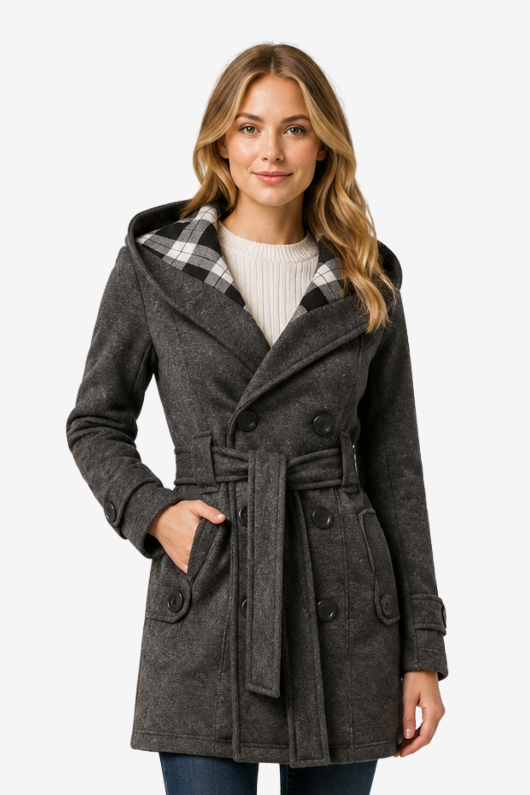 VALERIQUE | Trench à Capuche pour Femme – Double Boutonnage Design Ceinturé
