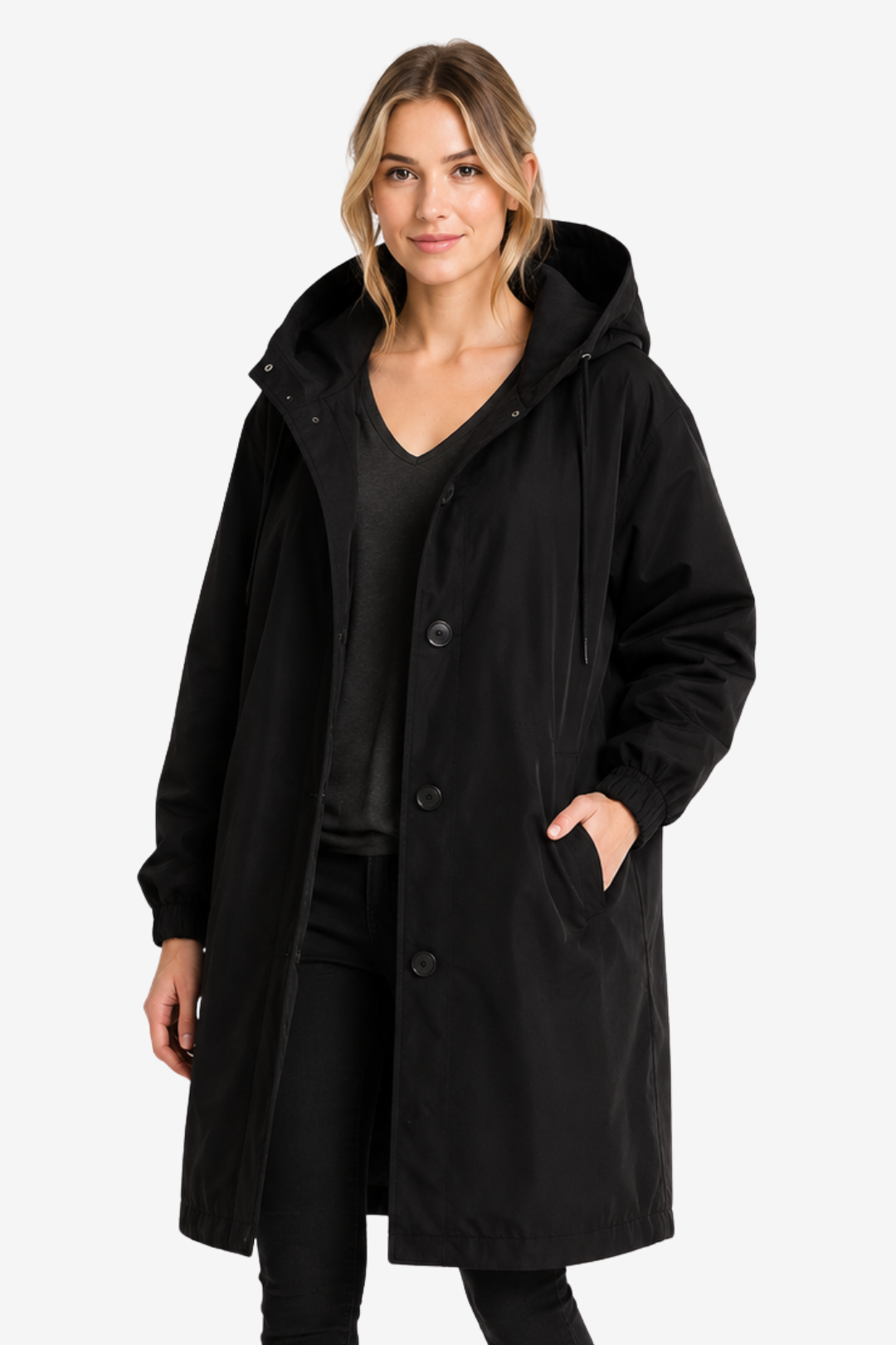 VALERIQUE | Trench à Capuche pour Femme – Coupe Longue Décontractée Fermeture Boutonnée