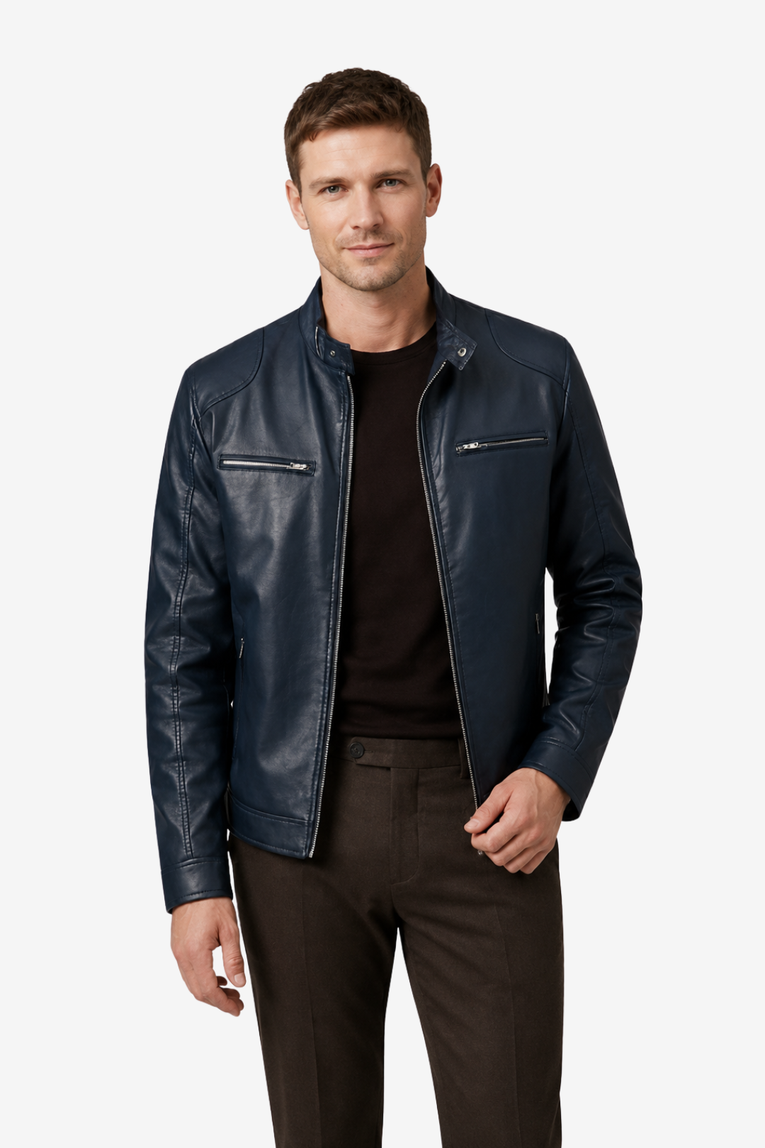 VALERIQUE | Homme Veste en cuir coupe ajustée col montant style moderne