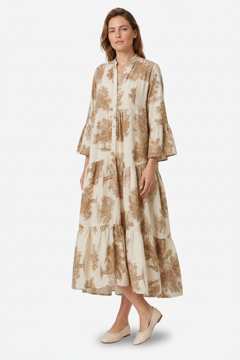 VALERIQUE | Femme Robe longue imprimé coupe ample manches longues style décontracté