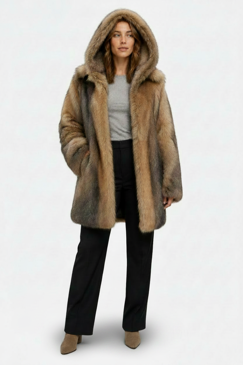 VALERIQUE | Manteau Long pour Femme – Capuche en Fausse Fourrure