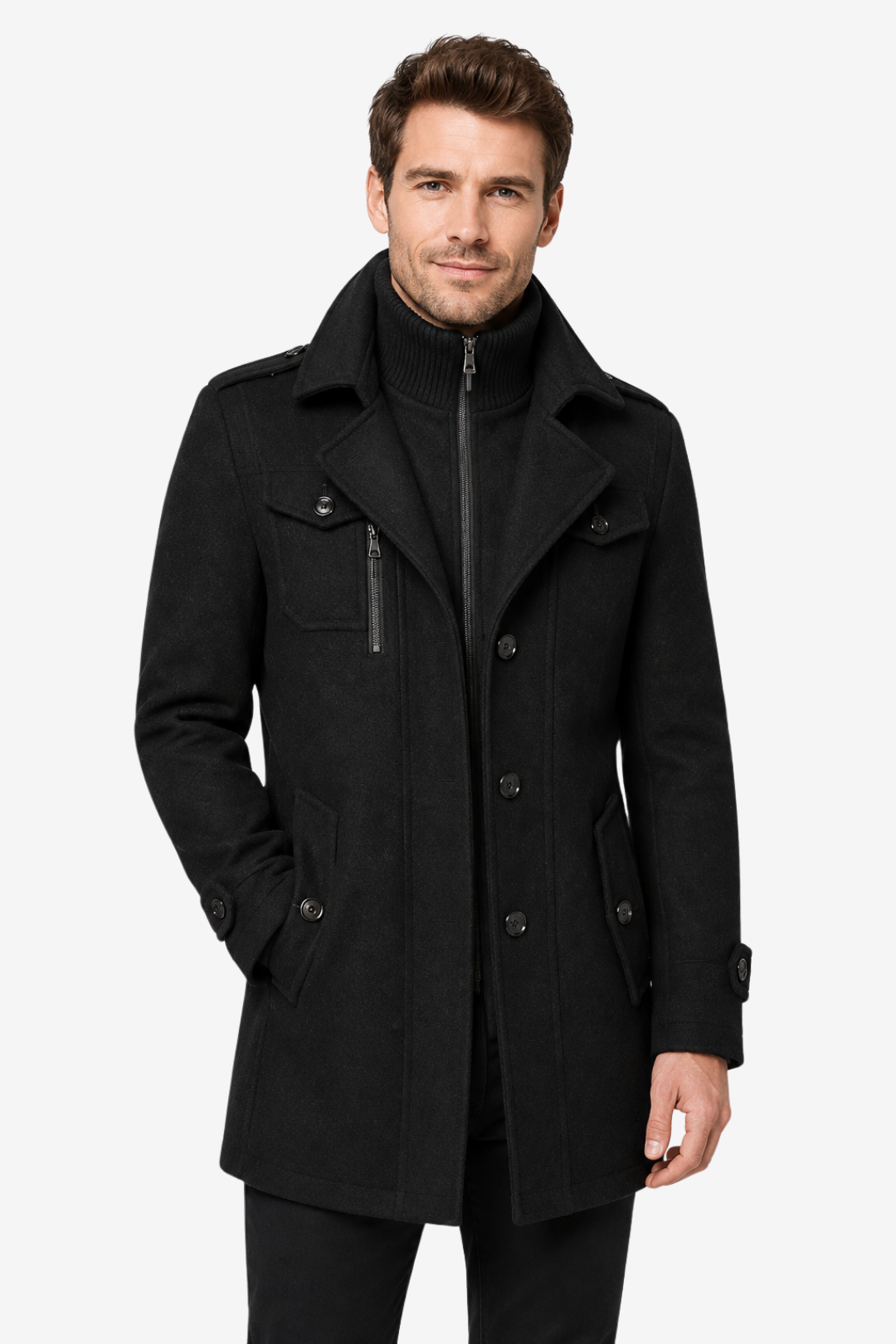 VALERIQUE | Manteau Deux Pièces pour Homme – Col Haut Superposé Design Ajusté