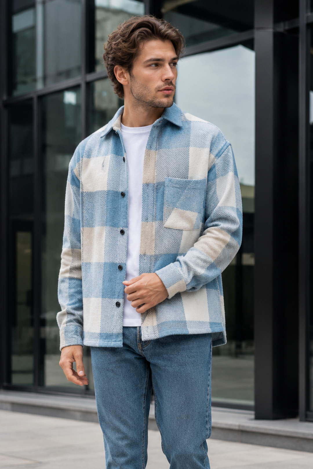VALERIQUE | Surchemise à Carreaux pour Homme – Fermeture Boutonnée Poche Poitrine Design Décontracté