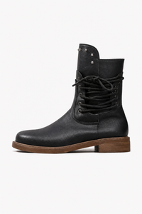 VALERIQUE | Femme bottines café à lacets avec talon bloc et bout rond