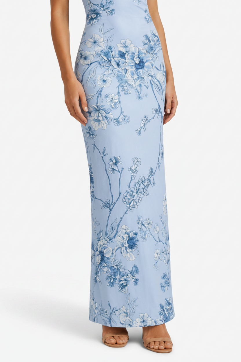 VALERIQUE | Femme Robe longue à fines bretelles coupe ajustée imprimé floral style fluide
