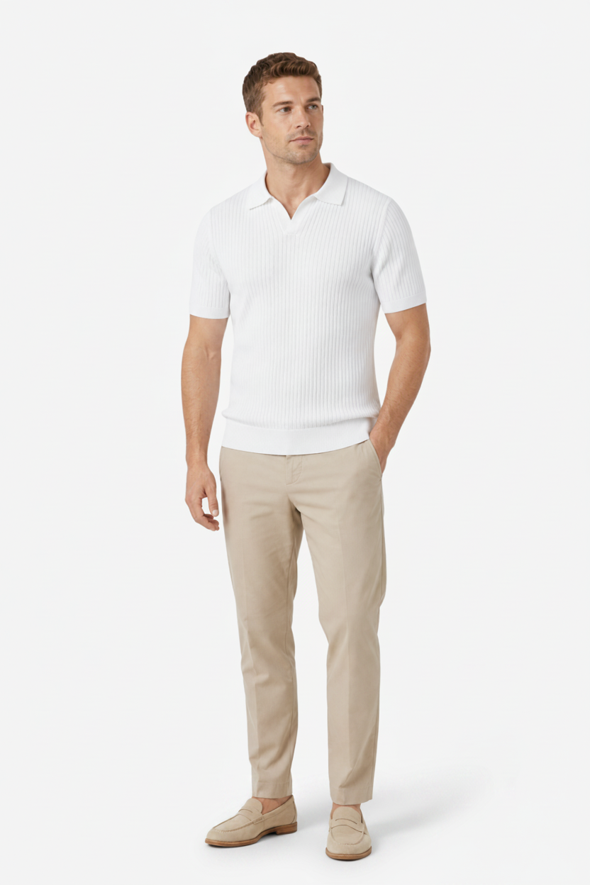 VALERIQUE | Polo Ajusté en Maille Côtelée Légère pour Homme – Col Ouvert Décontracté