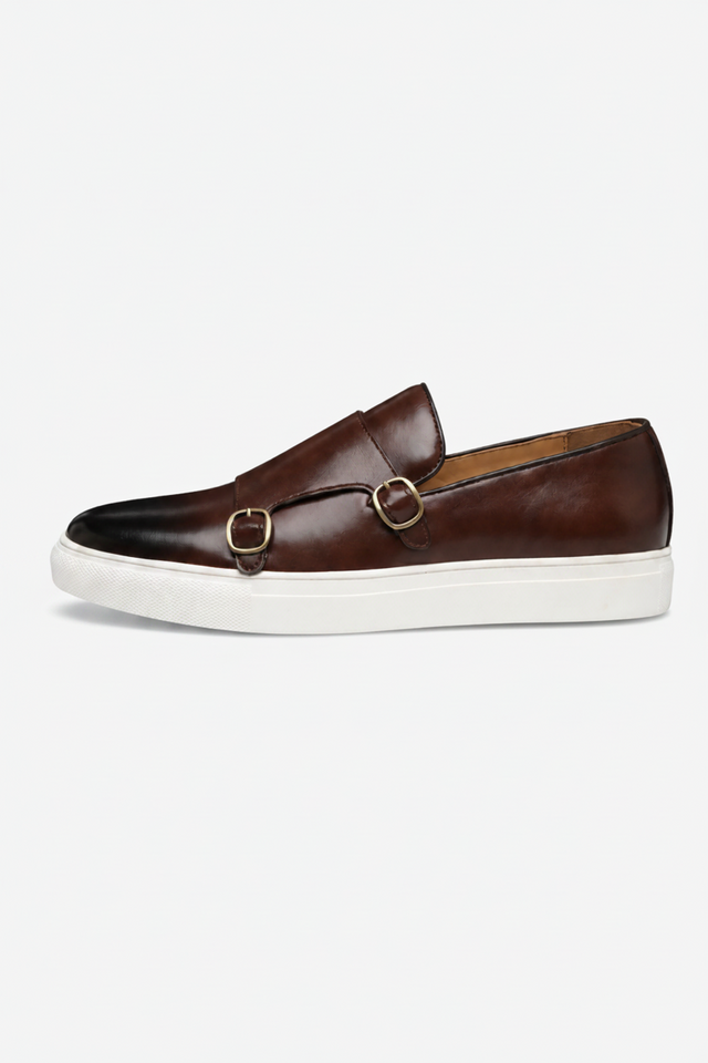 VALERIQUE | Chaussures à Double Boucle pour Homme - Café et Noir
