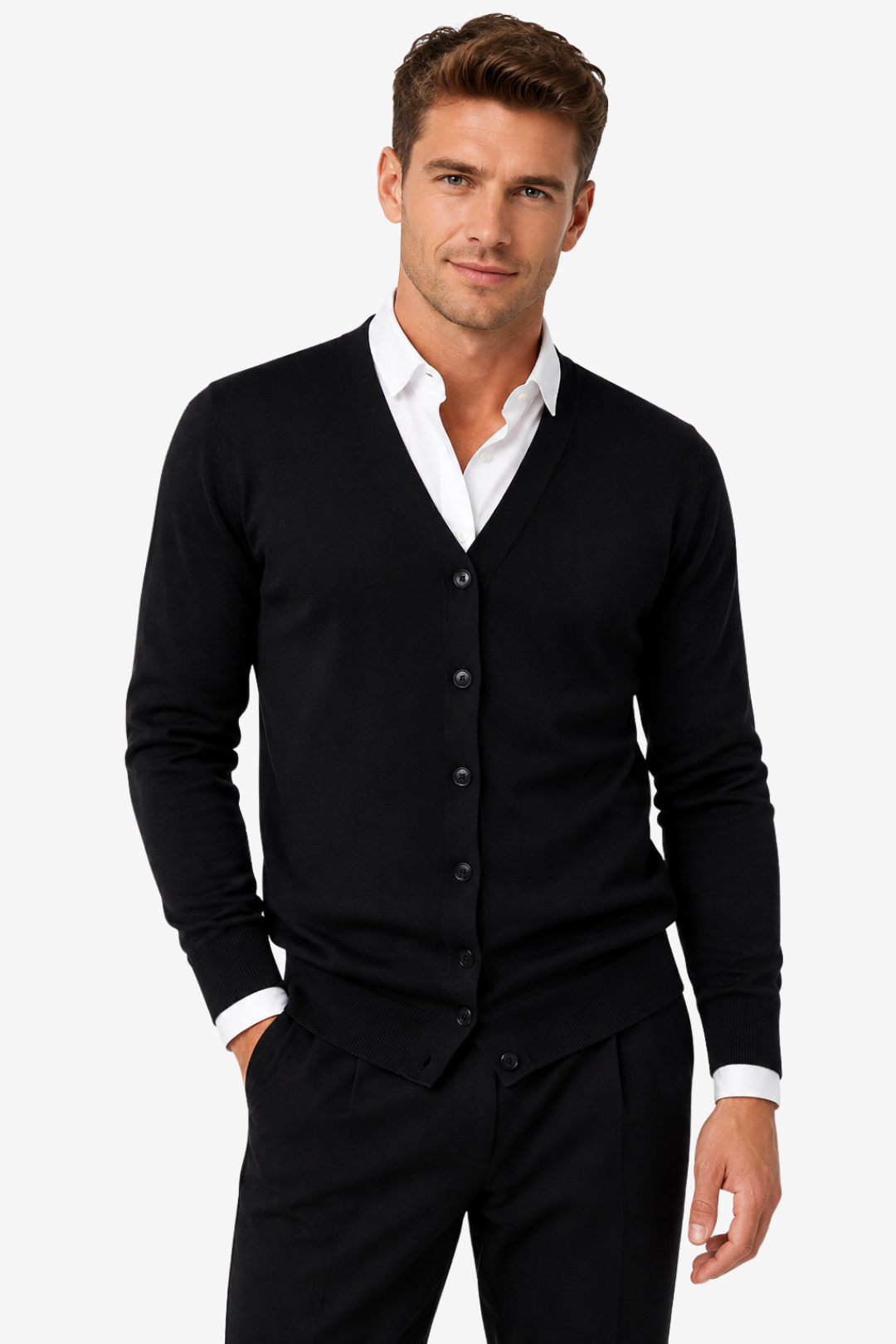 VALERIQUE | Cardigan Boutonné pour Homme – Col en V Coupe Slim Maille Fine