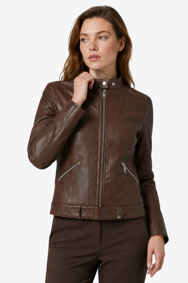 VALERIQUE | Veste en Cuir Femme - Café et Noir