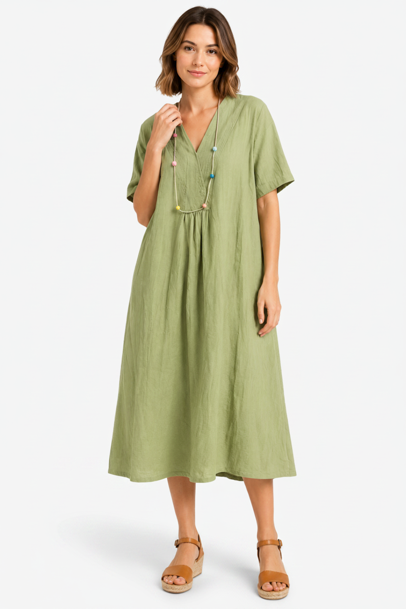 VALERIQUE | Robe Midi Ample pour Femme – Col V