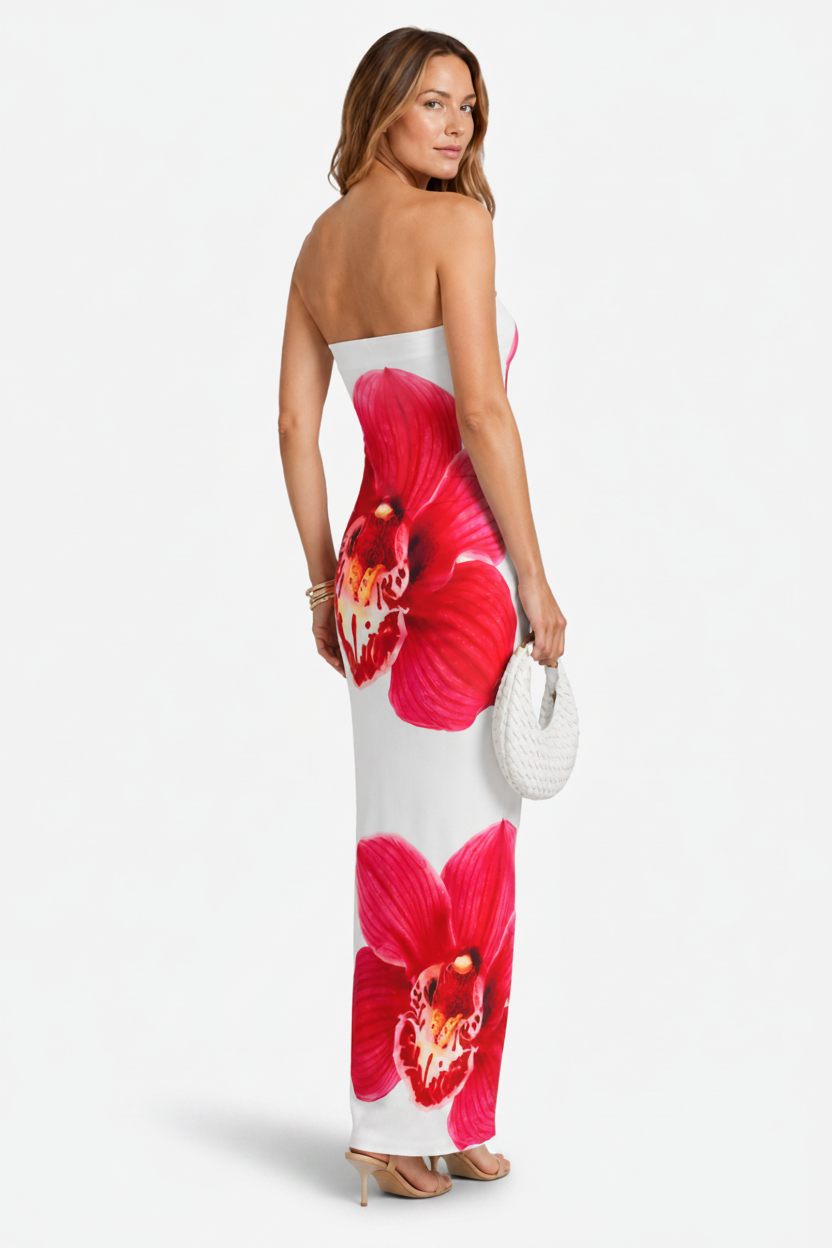 VALERIQUE | Robe Maxi Sans Bretelles Fleurie pour Femme – Coupe Ajustée