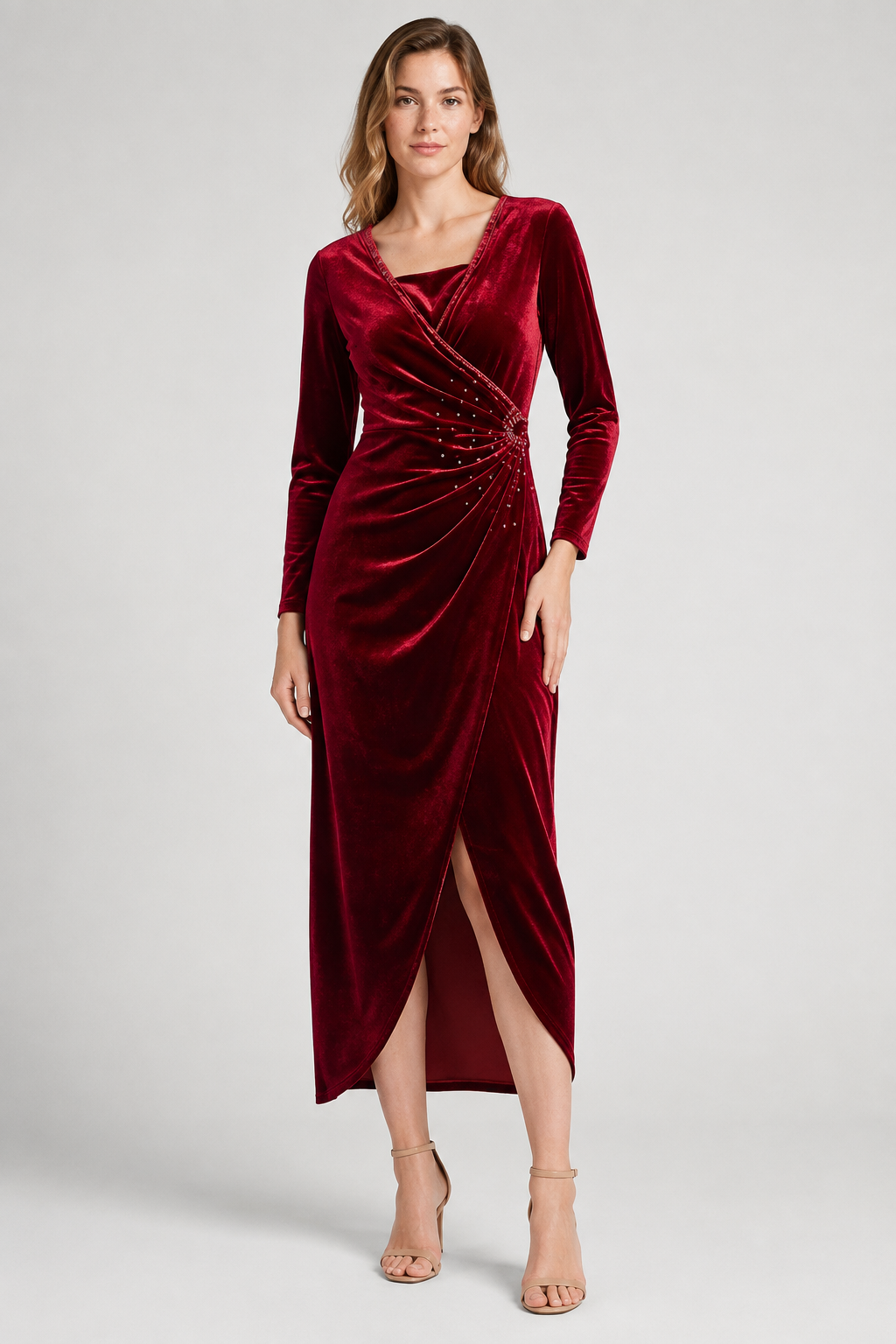 VALERIQUE | Robe Portefeuille Drapée en Velours pour Femme – Élégance Lumineuse