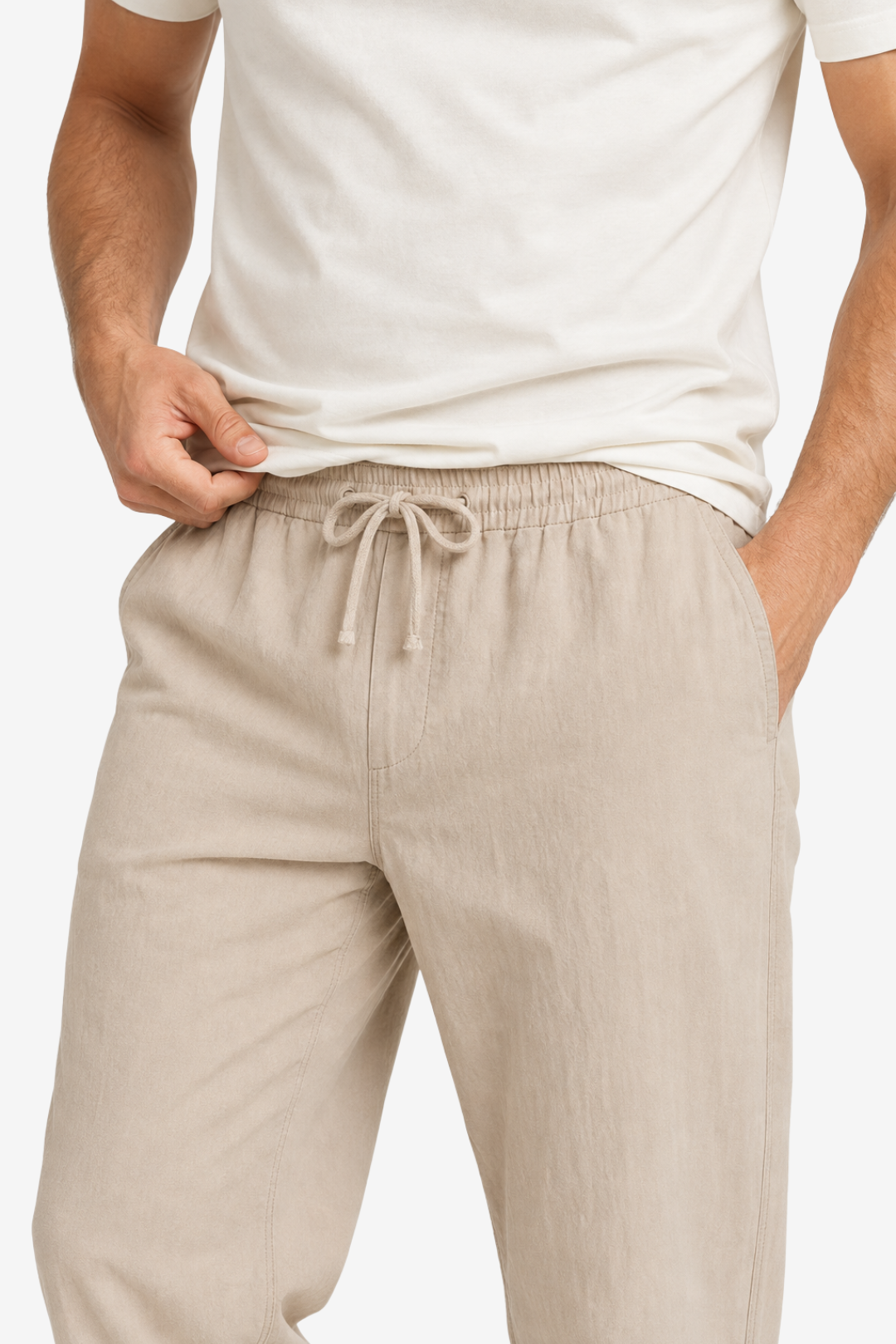 VALERIQUE | Homme pantalon droit en coton à taille élastiquée avec cordon longueur cheville